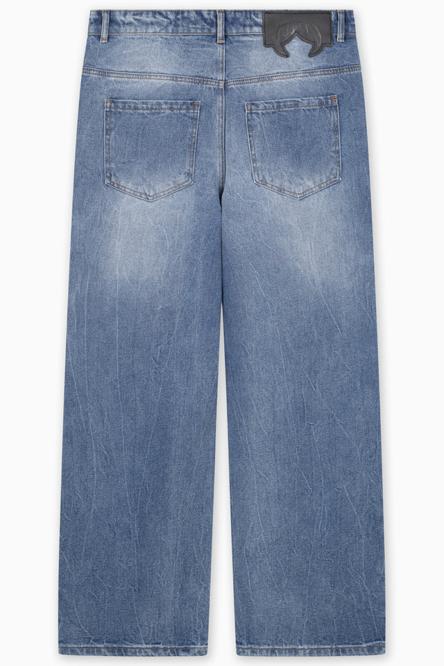 KNEE EMBROIDERY LIGHT BLUE WASHED DENIM
